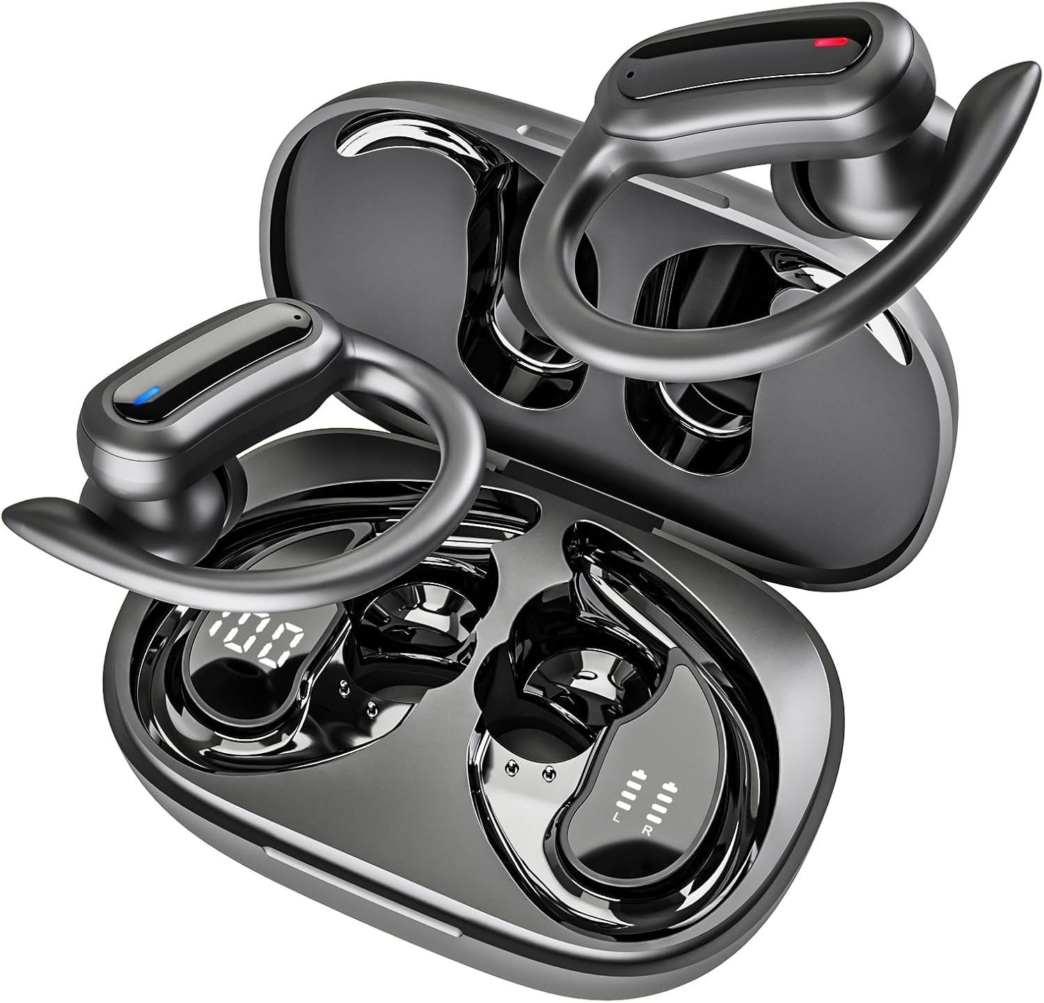 Bluetooth Headphones Wireless Earbuds, Bluetooth 5.3 Stereo Earphones, Noise Cancelling Mic, IPX7 Waterproof Ear Buds for Workout/Running Black