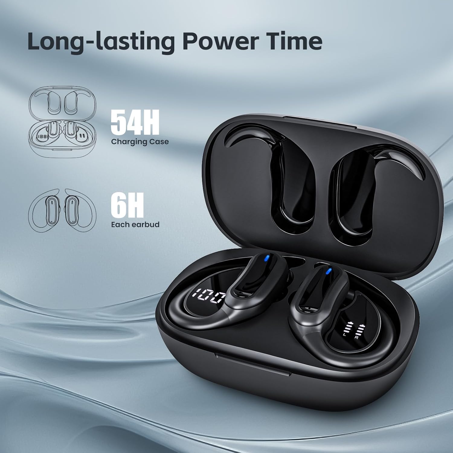 Bluetooth Headphones Wireless Earbuds, Bluetooth 5.3 Stereo Earphones, Noise Cancelling Mic, IPX7 Waterproof Ear Buds for Workout/Running Black - Image 3
