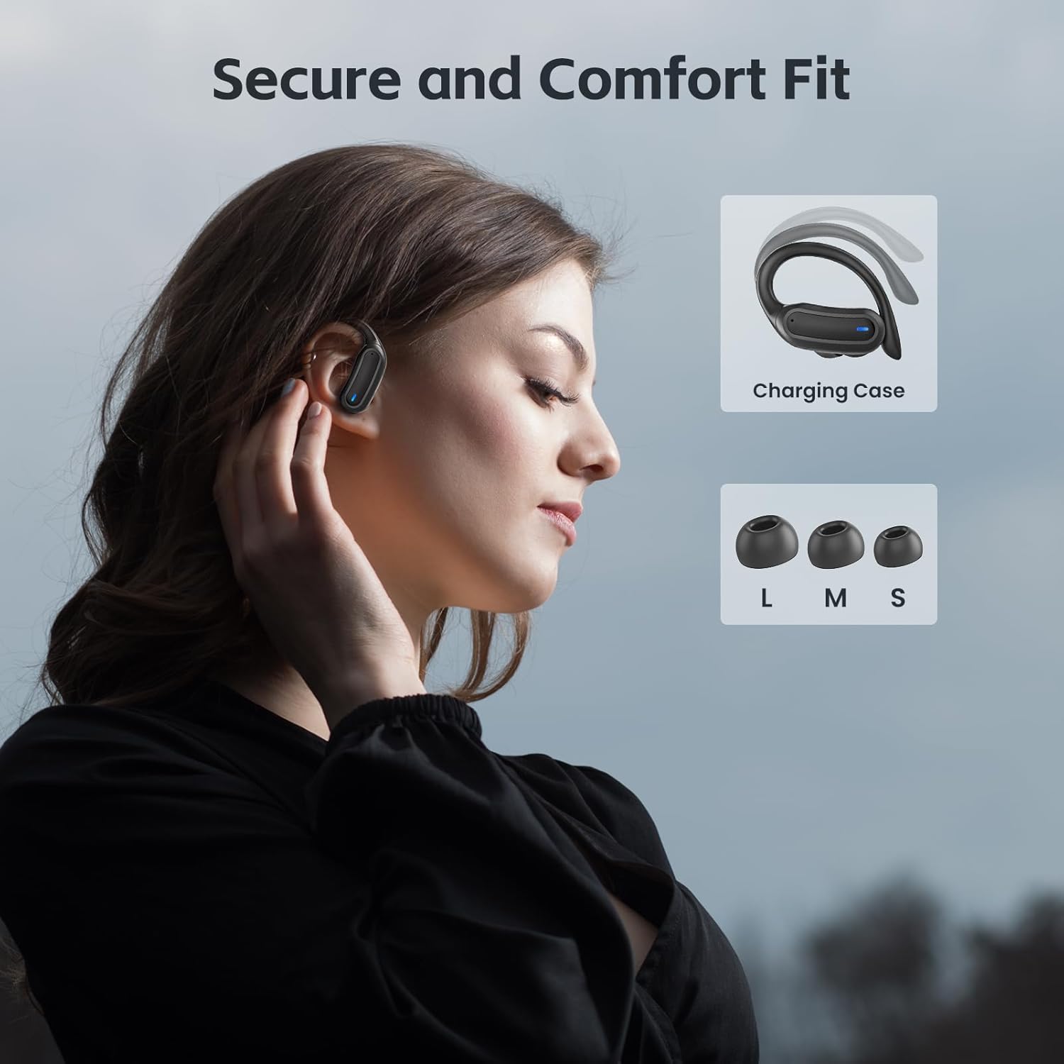 Bluetooth Headphones Wireless Earbuds, Bluetooth 5.3 Stereo Earphones, Noise Cancelling Mic, IPX7 Waterproof Ear Buds for Workout/Running Black - Image 4